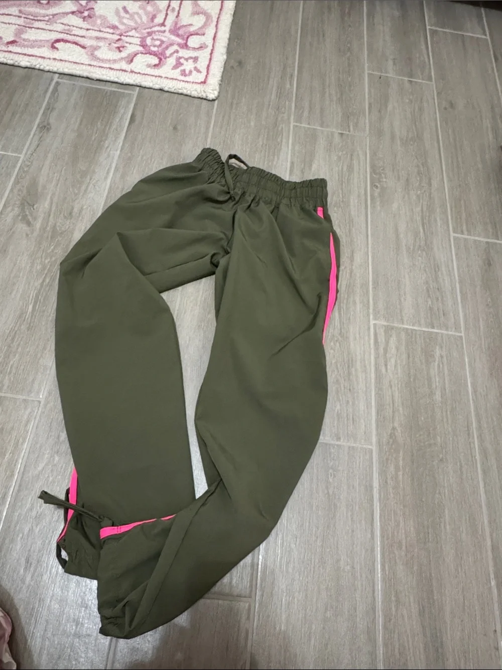Kids Olive Green Jogger Pants with Pink Accent